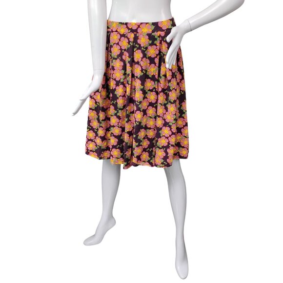 Lularoe Madison Skirt Size XS Floral Print Purple Pink and Yellow Pockets Pullon - Picture 1 of 8